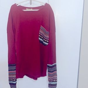 Loose Red long sleeve tribal print shirt